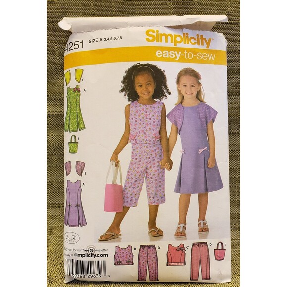 Girls Capri Pants, Dress Or Top, Bolero, Bag Used Sewing Pattern Simplicity 4251 - Picture 1 of 5